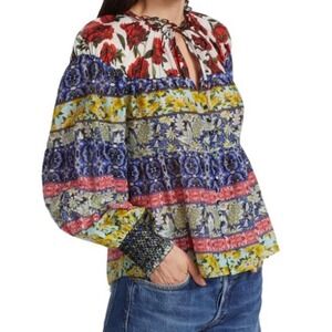 Alice + Olivia Womens Marlyn Floral Print Blouse Top Peasant Bohemian Silk Blend